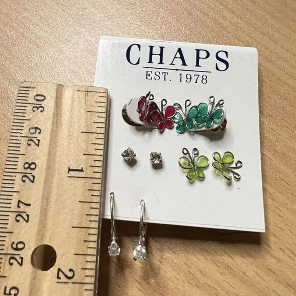 CHAPS Est. 1978 Earrings Muti color Mini‎ Butterflies Rhinestones 5 Pairs